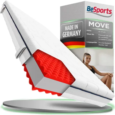 Produktbild von Move Matratze 7-Zonen 140x200 cm, ergonomische Kaltschaummatratze H3, hohe Punktelastizität, atmungsaktiv, Bezug waschbar, Standard 100