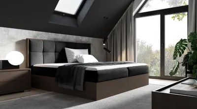 Produktbild von Kontinentales Bett 160x200 CHANTELLE 8 - dunkle Eiche / Graphit + GRATIS Matratzenauflage