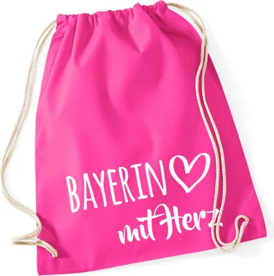 Produktbild von Huuraa Turnbeutel Bayerin mit Herz 12 Liter Fuchsia Baumwolle Rucksack Geschenkidee