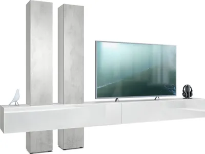 Produktbild von Vladon Wohnwand Moja,  Germany, - Weiß matt & Weiß/Beton Oxid Optik - Moderne Anbauwand für Ihr Wohnzimmer (BxHxT) 330 x 204 x 39 cm
