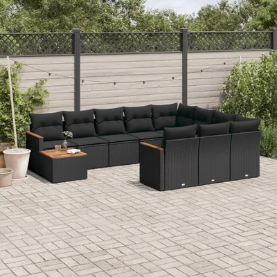 Produktbild von 11-tlg. Garten-Sofagarnitur mit Kissen Schwarz Poly Rattan 3258765