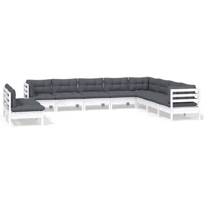 Produktbild von vidaXL 10-tlg. Garten-Lounge-Set mit Kissen Weiß Massivholz Kiefer