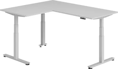 Produktbild von bümö Eckschreibtisch elektrisch höhenverstellbar L-Form - Gestell: Silber, Nachbildung: Grau, Größe: Eckschreibtisch 180 x 160 cm