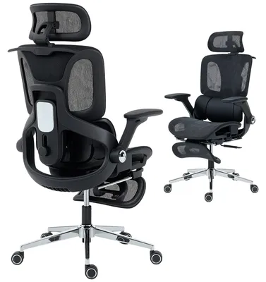 Imagen del producto de Silla de Escritorio de Malla con Reposapiés Respaldo Reclinable Soporte Lumbar Reposabrazos y Reposacabezas Ajustable