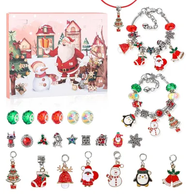Productafbeelding van Adventskalender met charm-armband - 24-daagse kerstkalender met sieraden - DIY-armbandset voor kinderen en tieners