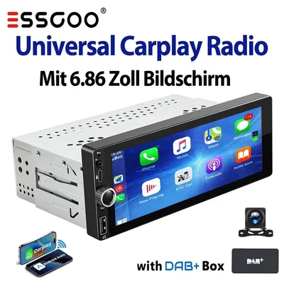 Produktbild von Autoradio 1 DIN Android 15 10 Zoll Touchscreen mit GPS Navi Carplay Android Auto Bluetooth DAB Radio USB Einbauradio 4x45 Watt 4GB RAM 64GB Speicher IPS