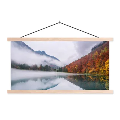 Produktbild von MuchoWow® Textilposter Herbst - Nebel - Wasser - Landschaft 120x60 cm mit holzfarbenen Rahmen - Klemmleiste