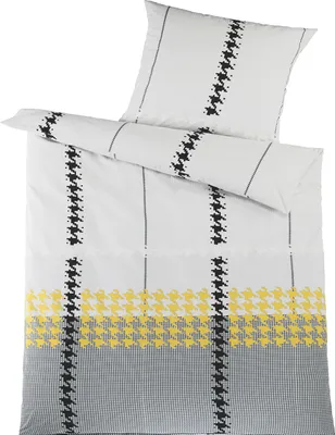 Produktbild von 2-tlg. Renforcé Bettwäsche 135x200 + 80x80cm, grau weiß gelb schwarz, kariert, 100% Baumwolle