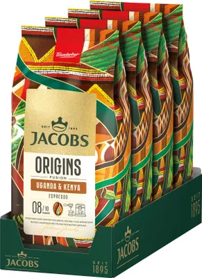 Produktbild von JACOBS Kaffeebohnen Origins Uganda & Kenya ganze Bohne 4 x 1 kg Bohnenkaffee
