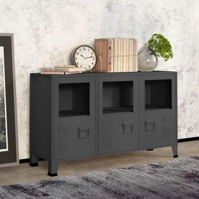 Produktbild von vidaXL Industrial Sideboard Anthrazit 105x35x62 cm Metall und Glas