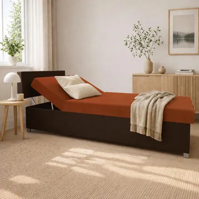 Obrázok produktu pre Polohovacia váľanda s úložným priestorom 110x200 ORNOVA - oranžová / tmavohnedá