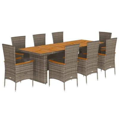 Obrázek produktu pro vidaXL 9dílný zahradní jídelní set s polštáři Grey Poly Rattan