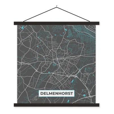 Produktbild von MuchoWow® Textilposter Karte - Stadtplan - Delmenhorst - Deutschland - Blau 90x90 cm mit schwarzem Rahmen - Magnetisches