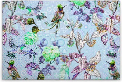 Produktbild von Leinwandbild Blumen 60 x 90 cm - Wandbild Vögel Blau Grün - Keilrahmen Tiere Wohnzimmerdeko Wanddeko Wandgemälde