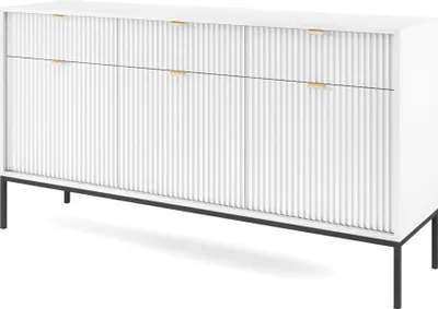 Produktbild von Komodee, Kommode NANAIMO KSZ154 - Weiß - Goldene Griffe - 3 Schubladen - Breite 154 cm, Höhe 83 cm, Tiefe 39 cm