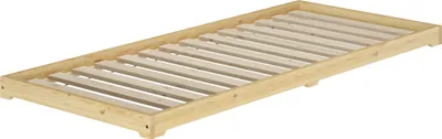 Produktbild von Niederflurbett extra niedriges Bettrahmen Futonbett 100x200 Kiefer klar lackiert V-60.47K-10Rollrost inkl.