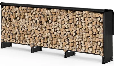 Zdjęcie produktu dla Stojak na drewno kominkowe - Stojak do przechowywania drewna - 300 x 116 x 26 cm - Metal - Czarny - Na zewnątrz