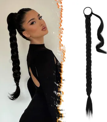 Produktbild von BARSDAR 66cm Schwarzes geflochtenes Pferdeschwanz-Verlängerungsgummiband