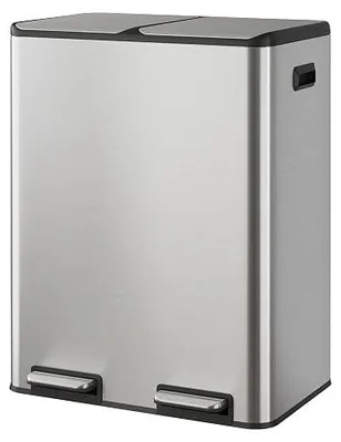 Imagen del producto de Cubo de basura para cocina, 2 compartimentos de 30 litros, acero inoxidable