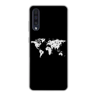 Produktbild von MuchoWow® Handyhülle Schutzhülle Hülle für Samsung Galaxy A30s Weltkarte - Blätter - Schwarz Silikon Softcase Handy Hülle - Karteninhaber