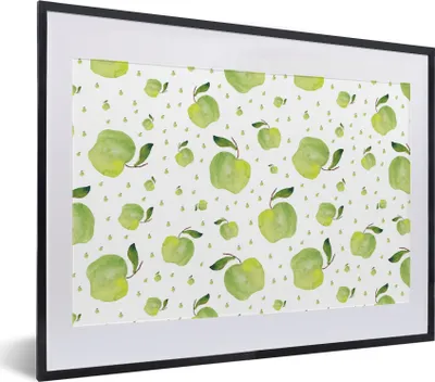 Produktbild von MuchoWow® Gerahmtes Poster Äpfel - Grün - Muster 40x30 cm - Poster mit Schwarzem Bilderrahmen Wandposter Rahmen Foto Bilder - Bilderrahmen - Poster im Rahmen