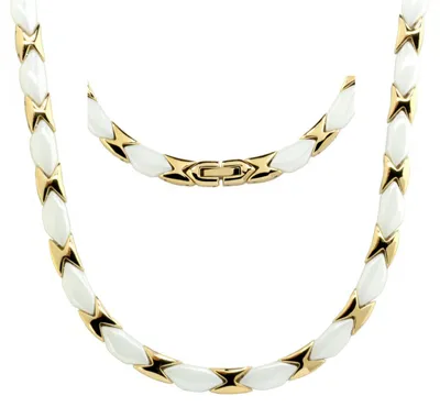 Produktbild von Damen Collier aus weißer Keramik und Edelstahl goldfarbig