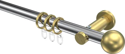 Produktbild von Interdeco Gardinenstange / Vorhangstange Chrom / Messing-Optik, Typ Platon Luino (Kugel), 20 mm Ø 1-läufig, 240 cm