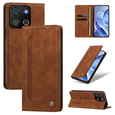Produktbild von Handyhülle für itel A05s, Leder Wallet Klapphülle mit Standfunktion, Stoßfeste Schutzhülle Braun