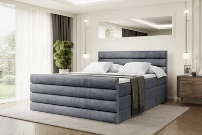 Produktbild von ALTDECOR Boxspringbett mit Fußteil, 2 Matratzen und Topper - 140x200 cm - CELESTIA-Z KING - Dunkelgrau Samt - Polsterbett mit, H3- und H4- Matratzen, Bettkasten und Lattenrost, Bett mit Stauraum