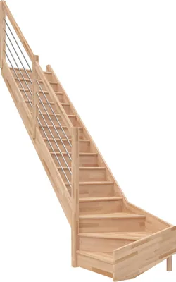 Produktbild von Dolle Raumspartreppe Paris mit Setzstufen Buche versiegelt Treppenlauf 1/4 gewendelt unten links Edelstahlrohre