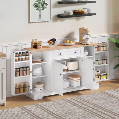 Immagine prodotto di Credenza da cucina con cassetto e ante a ripiano, dimensioni 138x40x85 cm, finitura naturale