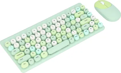 Obrázek produktu pro USB klávesnice Myš bezdrátová Roztomilá směs barev 86 kláves Retro kulatá konkávní klávesnice 1200DPI Herní klávesnice Myš zelená