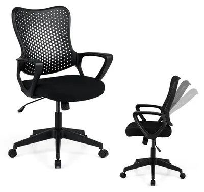 Obrázok produktu pre KOMFOTTEU kancelárska stolička, výškovo nastaviteľná otočná stolička s kolieskami, pracovná stolička s operadlom a podrúčkami, ergonomická počítačová stolička s čalúneným sedákom, stolička k písacímu stolu do pracovne, kancelárie