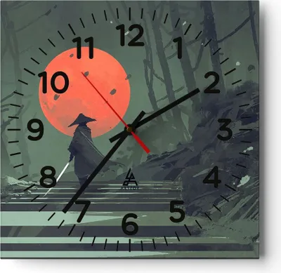 Produktbild von Wanduhr - Quadrat - Glasuhr - Krieger Schwert - 30x30cm - Schleichendes Uhrwerk - Lautlos - zum Aufhängen bereit - Dekoration Modern - Wanddekoration aus Glas - C4AC30x30-3878