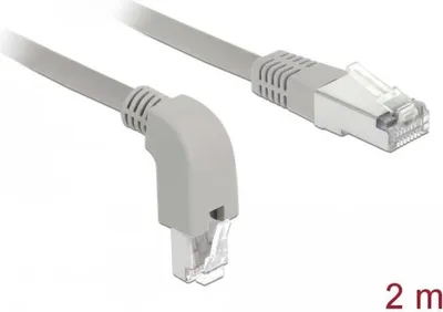 Produktbild von Patchkabel RJ45 Cat.6a S/FTP (grau, 2 Meter, 1x gerader, 1x unten gewinkelter Stecker)