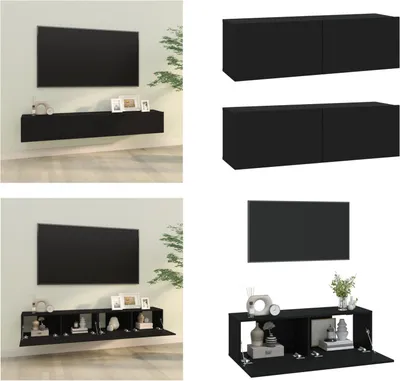 Produktbild von vidaXL TV Wandschränke 2 Stk. Schwarz 100x30x30 cm Holzwerkstoff - TV-Wandschrank - TV-Wandschränke - TV-Schrank - TV-Möbel