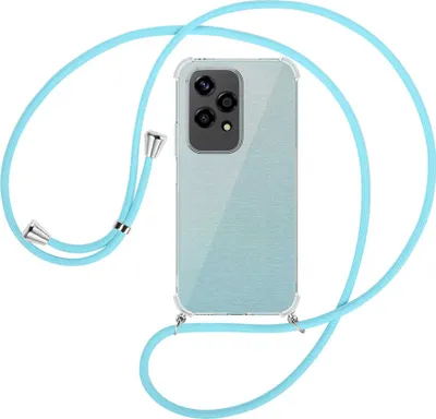 Produktbild von Handykette Backcover-Schutzhülle mit Band (Metall silberfarben) für Honor 200 Lite - himmelblau
