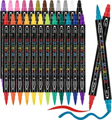 Produktbild von Acrylstifte wasserfest-24 Farben für Steine bemalen Acrylfarben stifte Acrylic Paint sind ungiftig & vielseitigNutzen-Kunstststoff Glas Holz Keramik