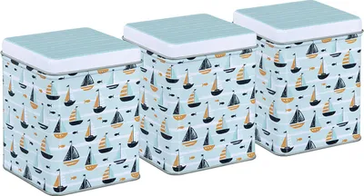 Produktbild von tea4chill Teedosen / Kaffeedosen / Vorratsdosen Set „Maritime“, 3 Dosen je 100g, Scharnierdeckel, vintage Design