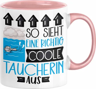 Produktbild von Taucherin Geschenk Tasse Geschenkidee für Taucherin Geburtstag Weihnachten Spruch So Sieht Eine Richtig Coole Taucherin Aus Kaffee-Becher  (Rosa)