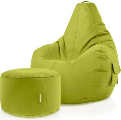 Produktbild von Green Bean® Sitzsack mit Rückenlehne + Hocker "Cozy+Stay" 80x70x90cm - Gaming Chair mit 230L EPS Perlen Füllung - Grün