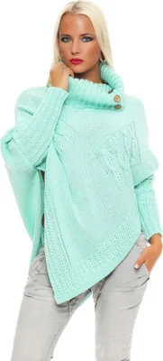 Produktbild von 30-01 Mississhop Damen Poncho Strick Pullover weiche Strickjacke Cape Umhang Überwurf One Size Mint