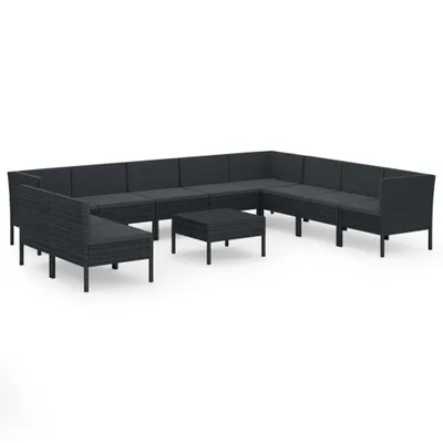 Obrázok produktu pre vidaXL 11-dielna záhradná obývacia súprava s vankúšmi Poly Ratan Black