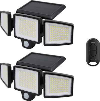 Produktbild von Auronic Solar Außenleuchte mit Bewegungsmelder - Wandleuchte mit Sensor - Solarenergie - 210 LEDs - IP65 - 2 Stück - Schwarz