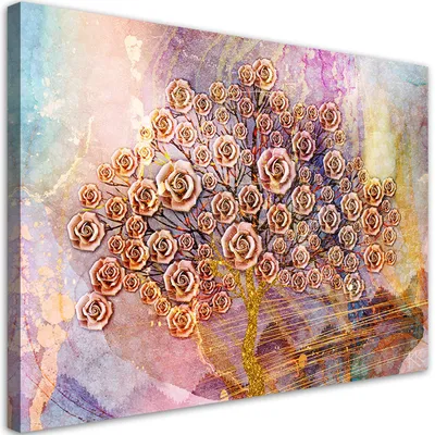 Produktbild von Leinwandbild Blumen Lebensbaum 90x60 Feeby Rosa bild für die wand bereit zum aufhängen