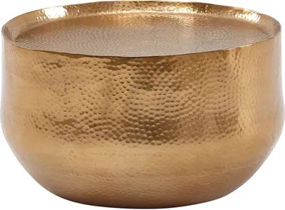 Produktbild von Couchtisch Aluminium Gold 60x60x35 cm Wohnzimmertisch Hammerschlag, Designer Sofatisch Rund Alu Orientalisch, Runder Kaffeetisch Metall Klein