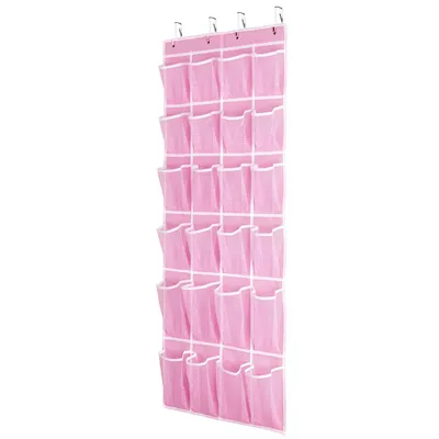 Produktbild von Hängender Schuhorganizer - Schuhtasche für die Tür - 24 Fächer - Schuhaufbewahrung ohne Bohren - 56 x 150 cm - Hängender Schuhschrank - Rosa