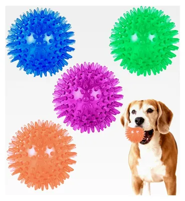 Produktbild von Unzerstörbare Hundebälle, 4 Stück, 6,5 cm, mit Stacheln, Quietschspielzeug für Hunde, Kauspielzeug für kleine Hunde