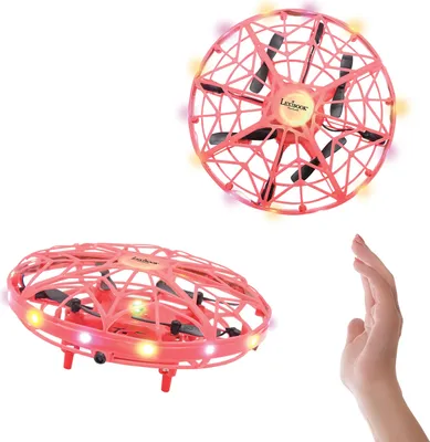 Produktbild von Lexibook, Crosslander UFO, Erste wiederaufladbare Leuchtdrohne mit Gestensteuerung für Kinder, bis zu 5km/h, Bewegungssensor, Höhenhaltung, Lichteffekte, Innen- oder Außenbereich, Rot, UFO01