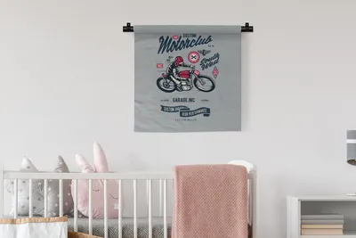 Produktbild von MuchoWow® Wandteppich Wandbehang Motorrad - Helm - Vintage - Zeichnung 60x60 cm Tapisserie Dekoration Wandtuch - Dekorationen - Wand Decke